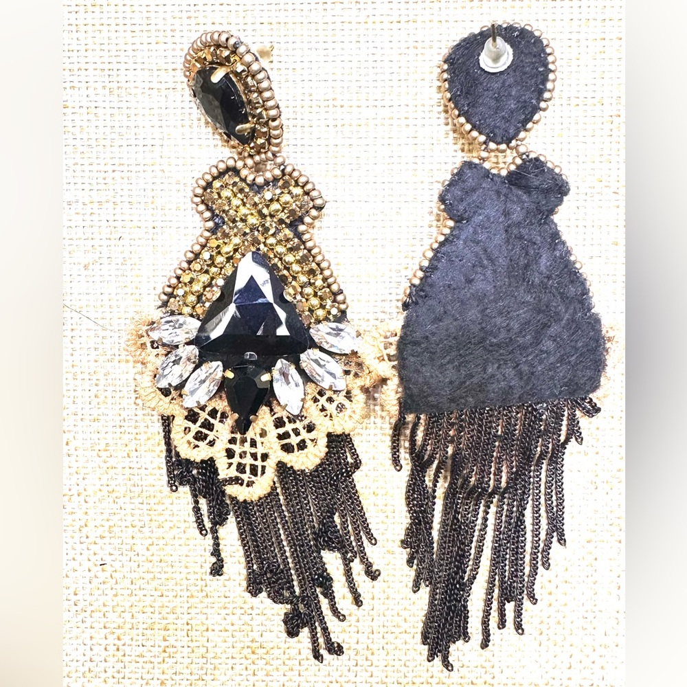 Elegant Black and Gold Colombian Soutache Handmade Beaded Earrings
